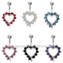 316L Chirurgischer Stahl 14 Guage Love Herz Bauch Ring Nabel Bar Barbell Stud Körper Schmuck Piercing BER-006